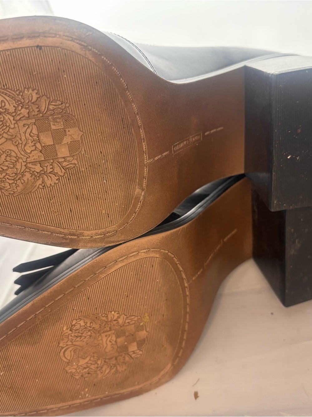 Vince Camuto Black & Cognac Fringe Buckle Heels size 10 - Picture 7 of 10